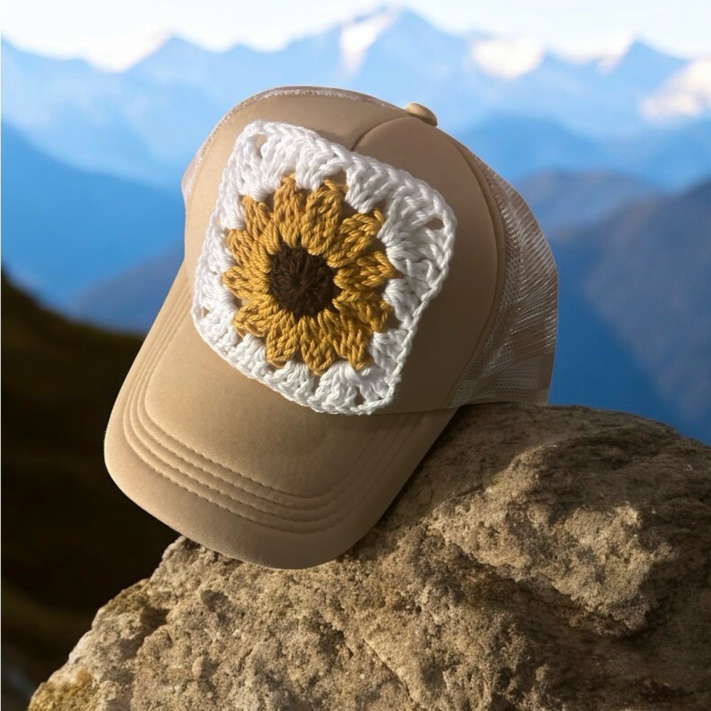 Sunflower Crochet Patch Trucker Hat